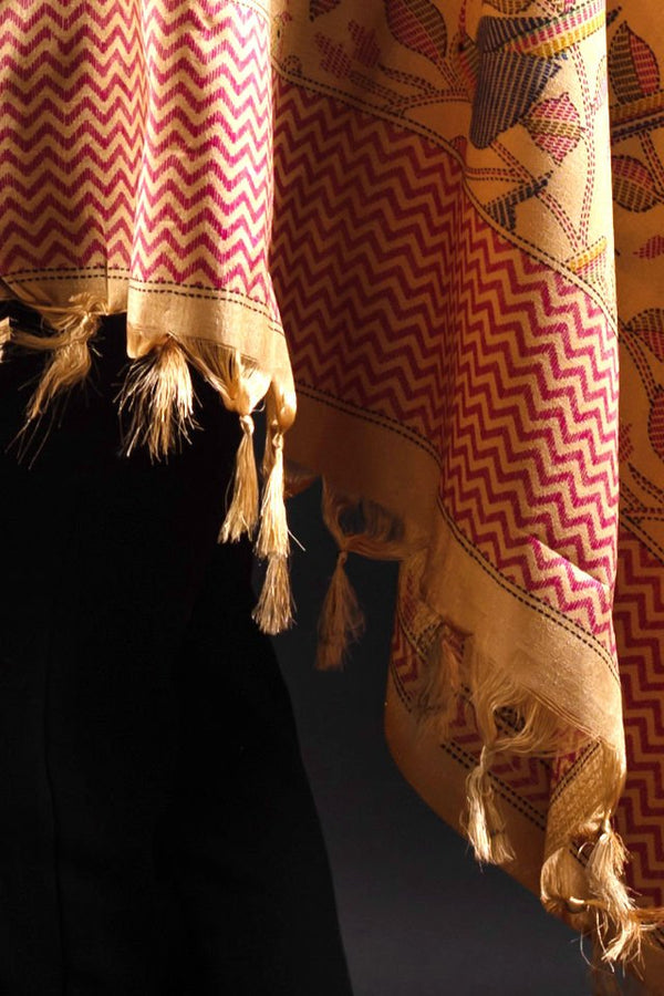 Esarfa matase indiana Tussar bej 