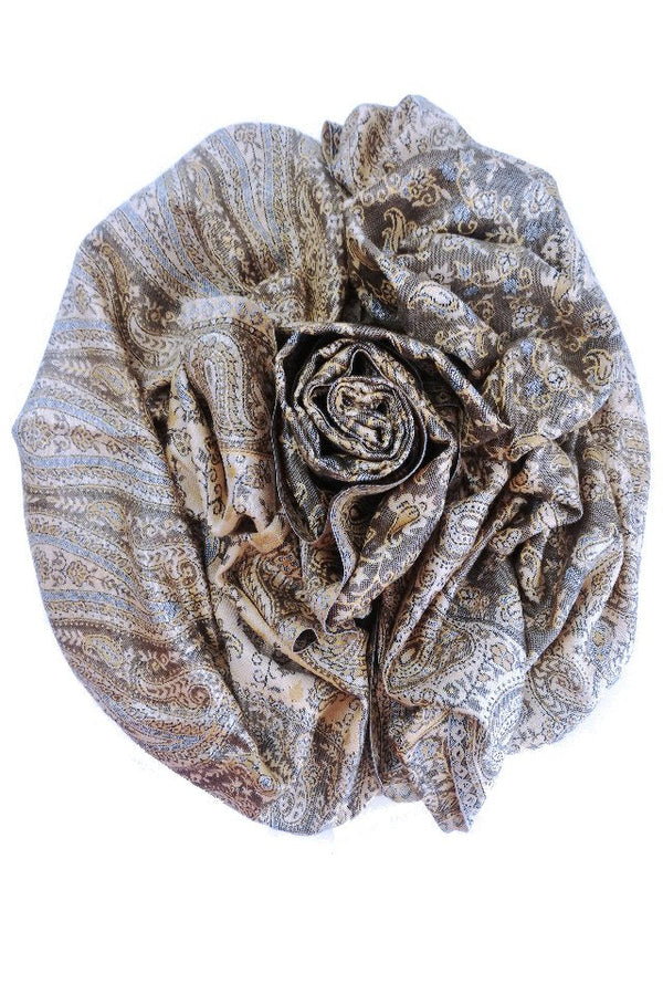 Eșarfă Cașmir reversibilă Paisley India, bej