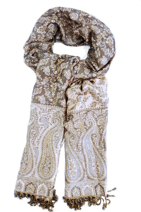 Eșarfă Cașmir reversibilă Paisley India, bej