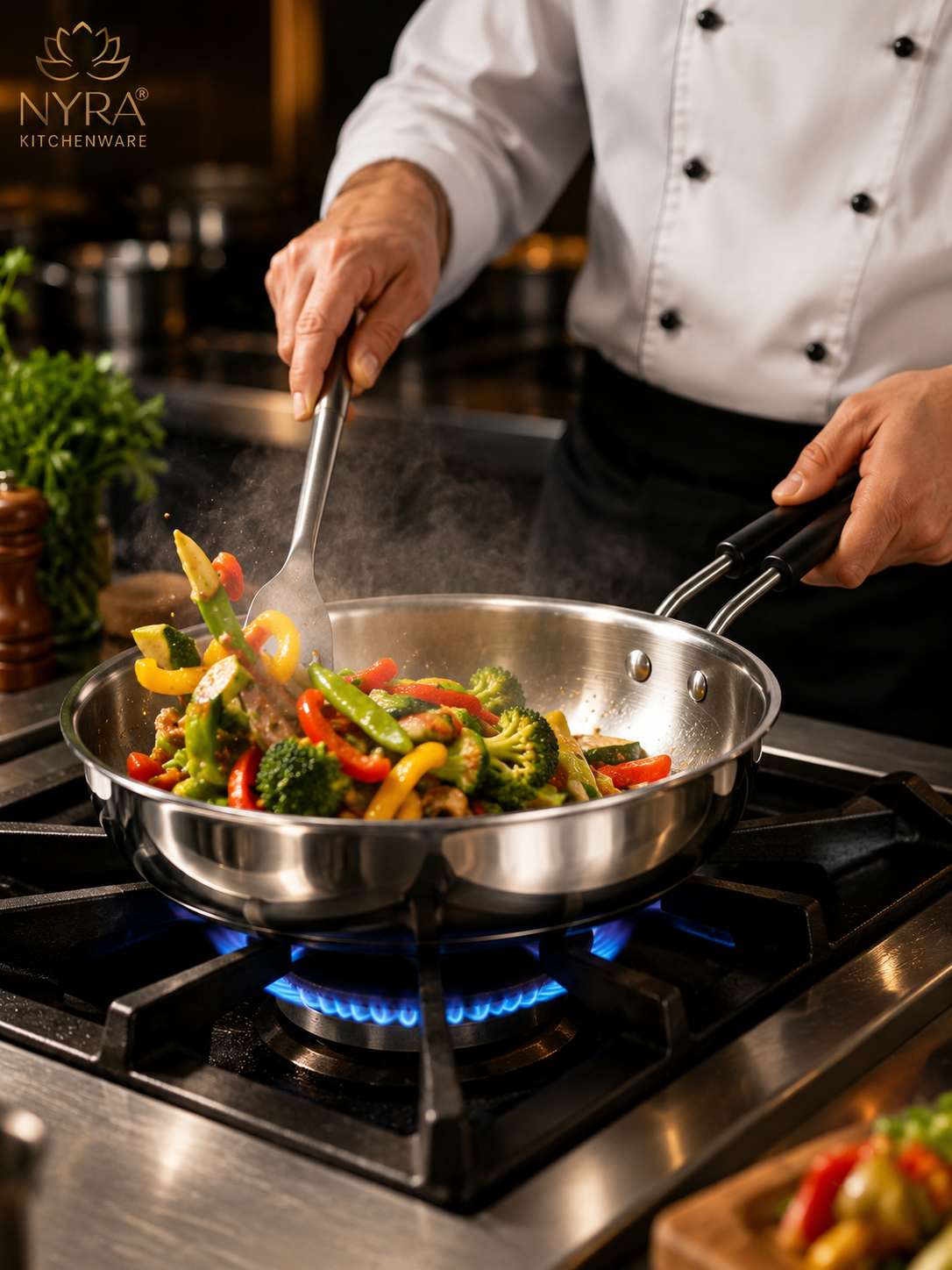 Triply Stainless Steel Fry Pan with Heat-Resistant PVC Handle | Heavy Gauge Food Grade Tri-Ply Cookware | Induction & Gas Compatible