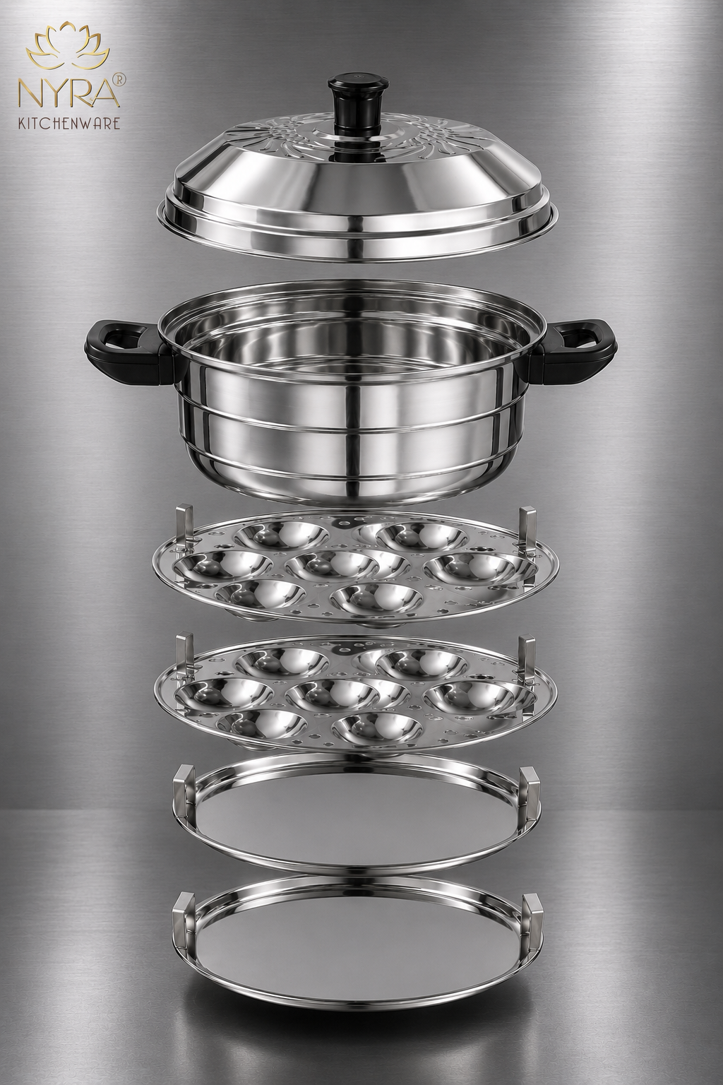 Premium Stainless Steel Multi-Idli Cooker Pot with Stackable Idli Plates, Momos & Dhokla Plate - 12, 14 & 21 Idly Stand Options