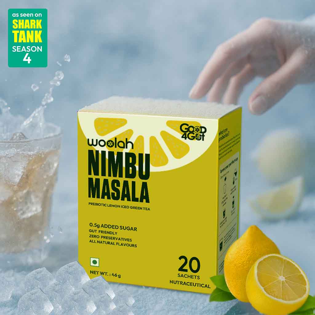 Nimbu Masala-Prebiotic Lemon Iced Green Tea with only 0.5gms Jaggery -20 sachets