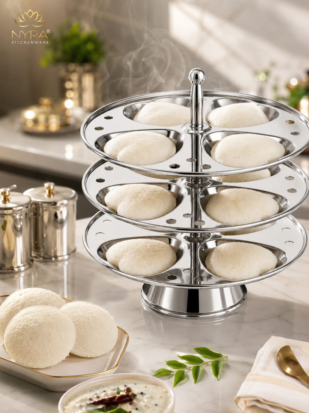 Stainless Steel  3 & 4 Plate Fancy Idly Stand with Unique Designs | Make 12 & 16 Idlies (4 Idli Per Plate )