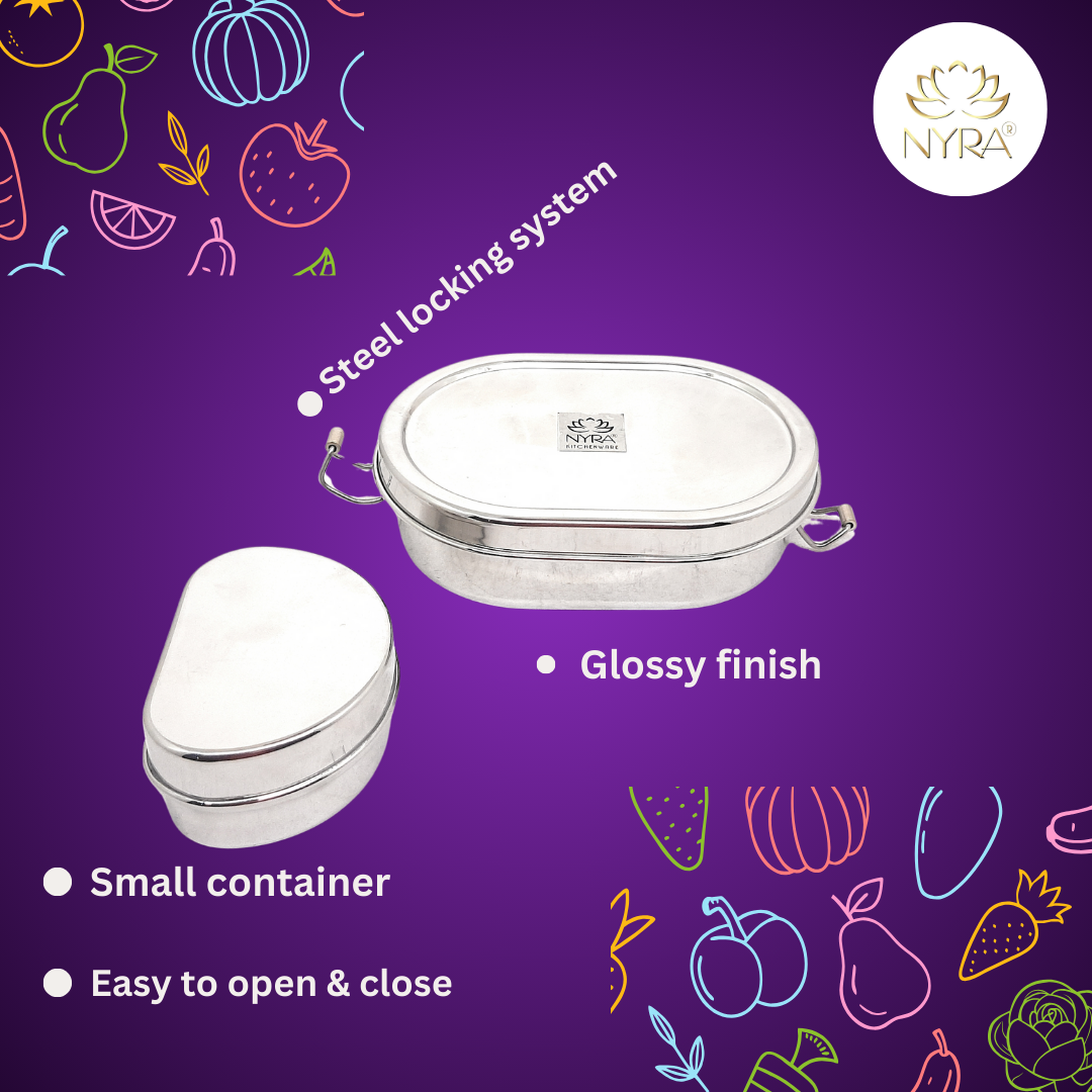 features of Stainless Steel Oval-shaped Lunch Box with Leakproof Dibbi