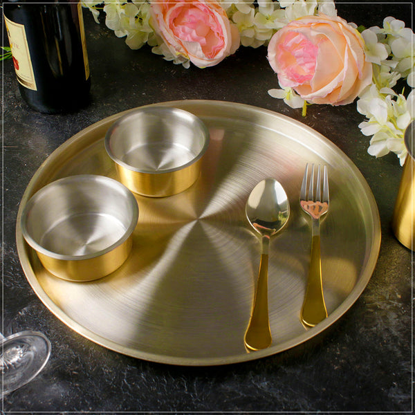 Paramparagat Upyogita Devam Maharani Brass 11' Dinner Set with Tin Coating (Kalai)