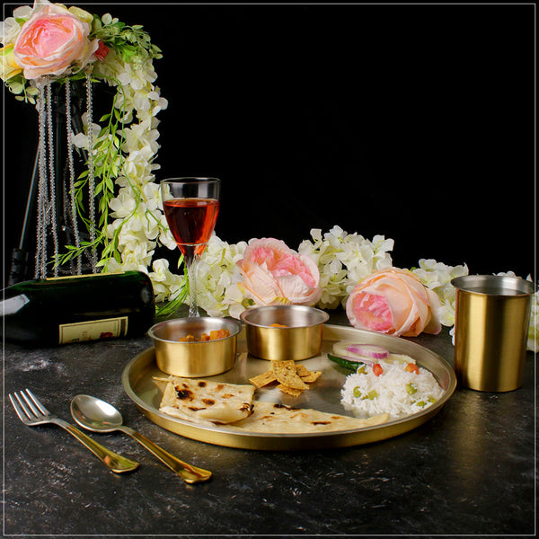 Paramparagat Upyogita Devam Maharani Brass 11' Dinner Set with Tin Coating (Kalai)