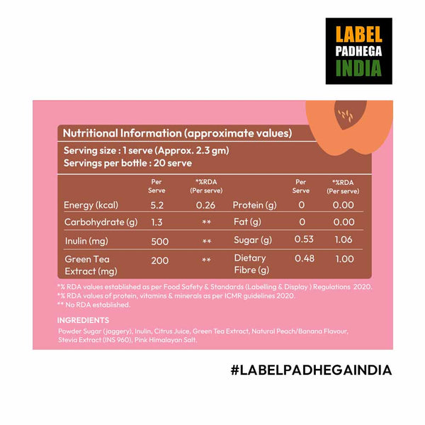 Perfect Peach Prebiotic Iced Green Tea with only 0.5gms Jaggery -20 sachets