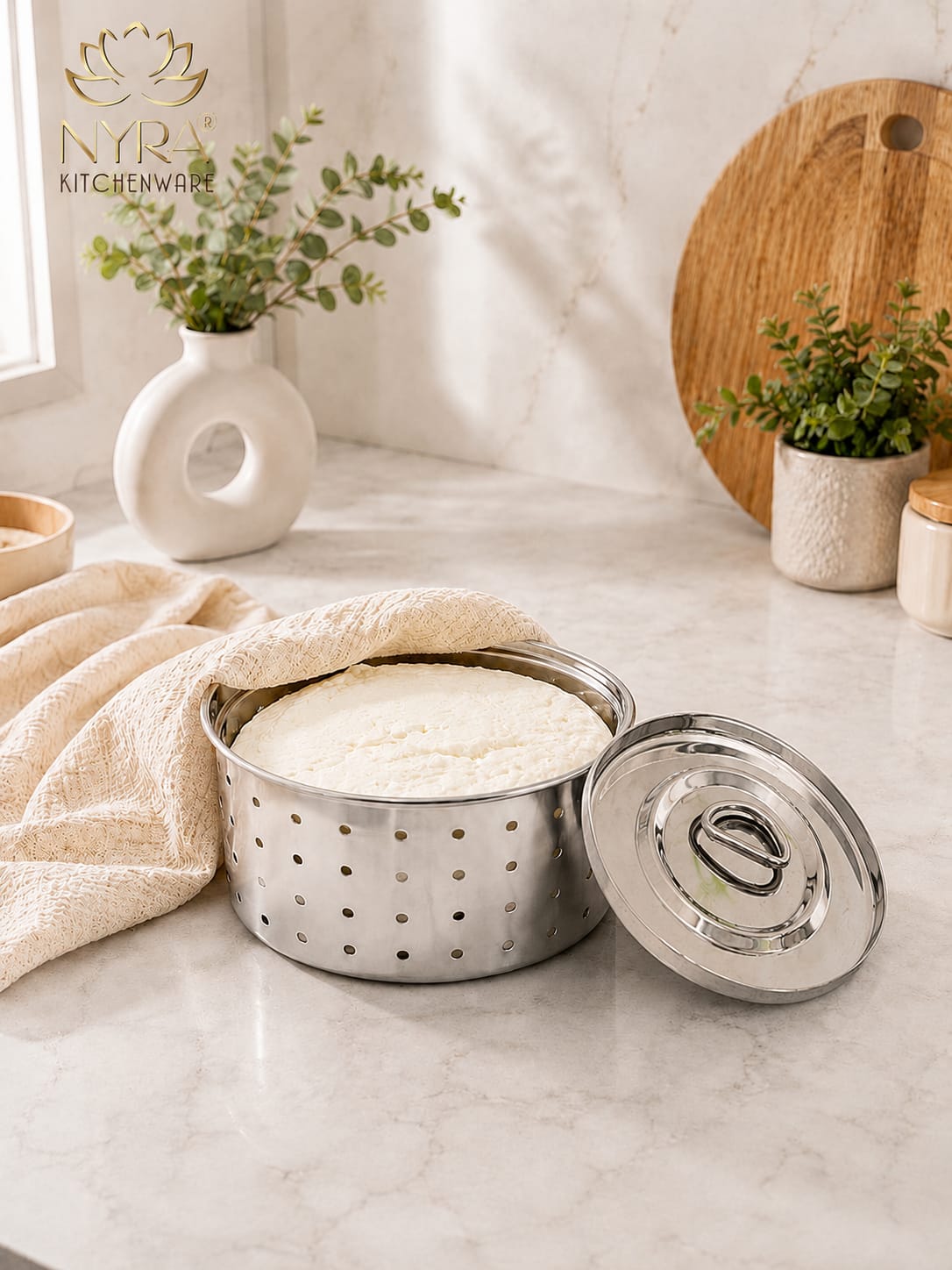 Stainless Steel Glossy-Finish Round Cheese/Paneer Maker - Quick Press Mould - 3 Sizes