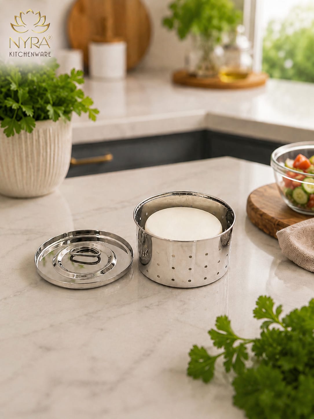 Stainless Steel Glossy-Finish Round Cheese/Paneer Maker - Quick Press Mould - 3 Sizes