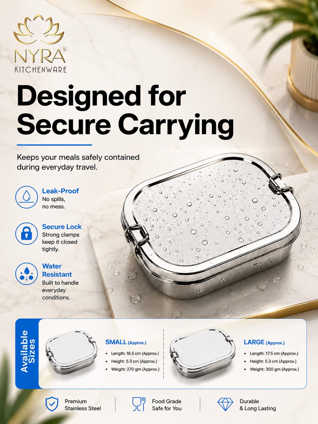 Stainless Steel Rectangle Lunch Box with 1 Small Box
