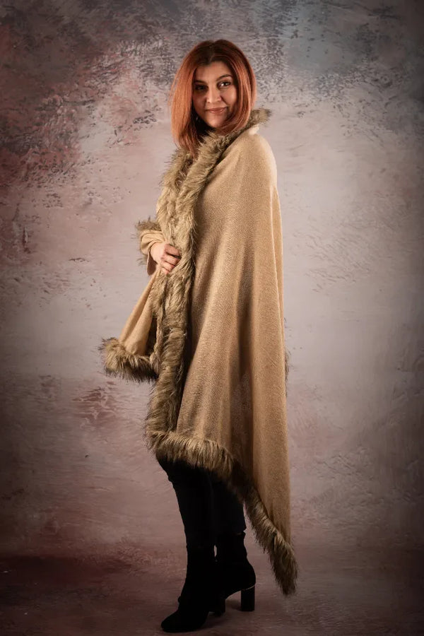 Sal pasmina bej cu blanita artificiala India