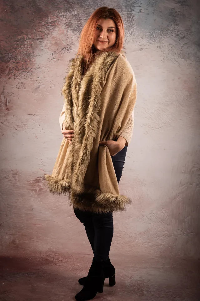 Sal pasmina bej cu blanita artificiala India