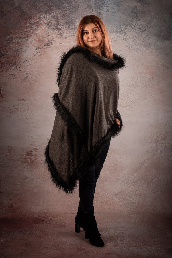 Sal pasmina gri antracit cu blanita artificiala neagra India