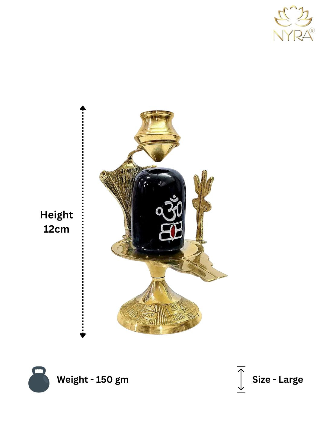 Large size Pure Brass Shivling with Black Lingam, Trishul & Kalash 
