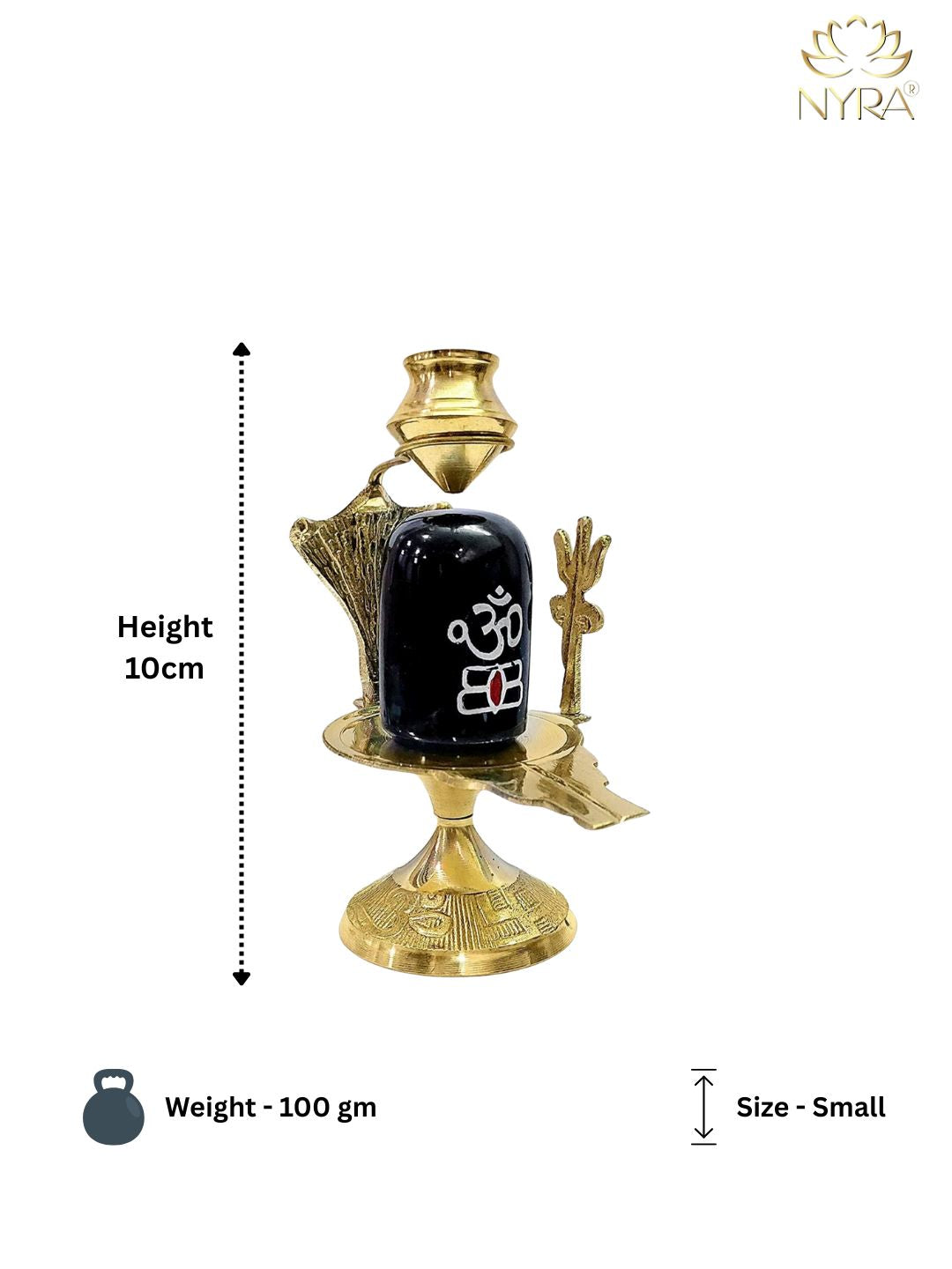 small size Pure Brass Shivling with Black Lingam, Trishul & Kalash 