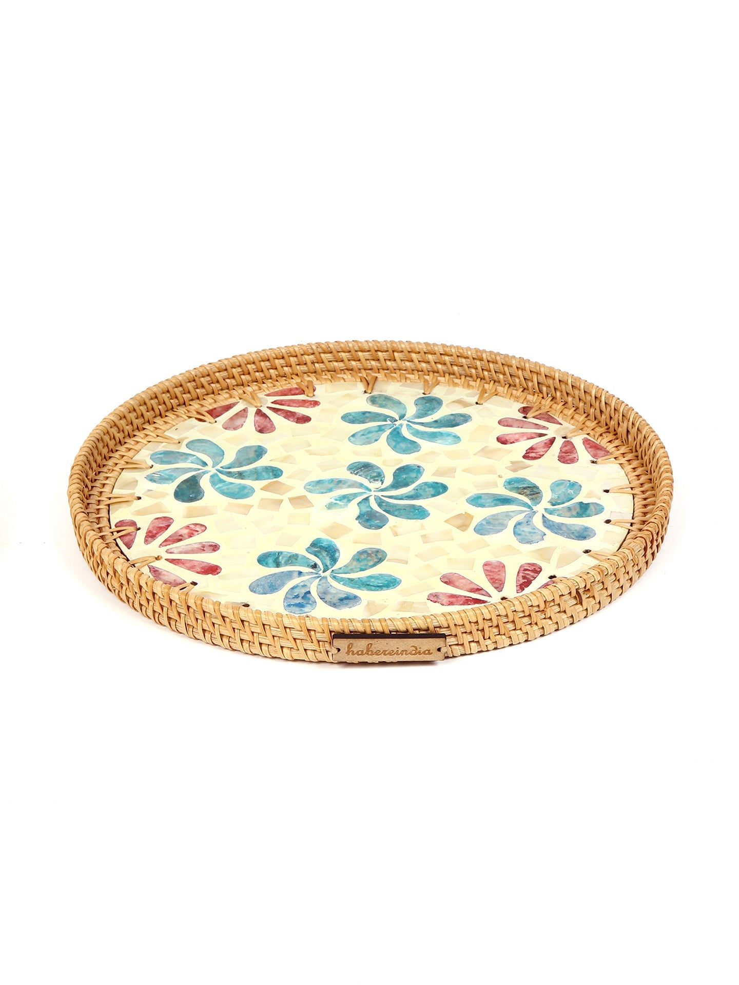 Tavă Rotundă din Ratan - Mozaic Floral