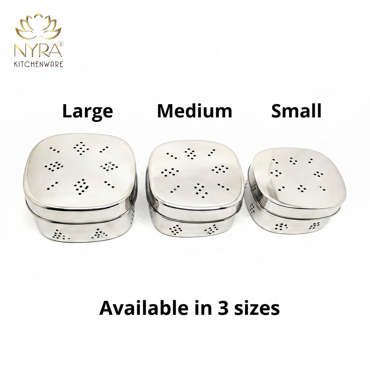 Stainless Steel Square-shaped Coriander/ Multipurpose Storage Container with Air Ventilation Holes - Set of 3 Pcs