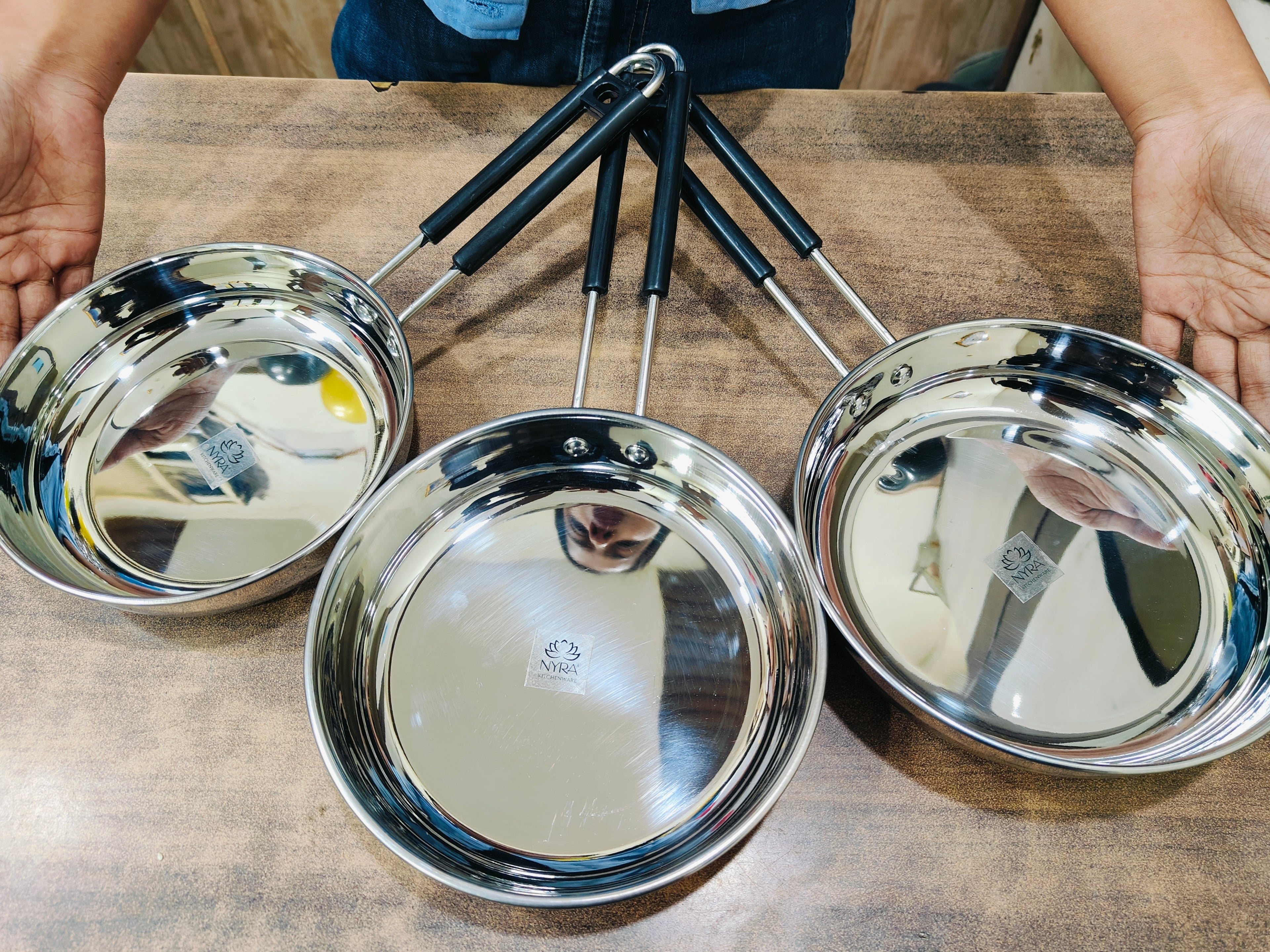 Stainless Steel Fry Pan with Riveted PVC Handle 
