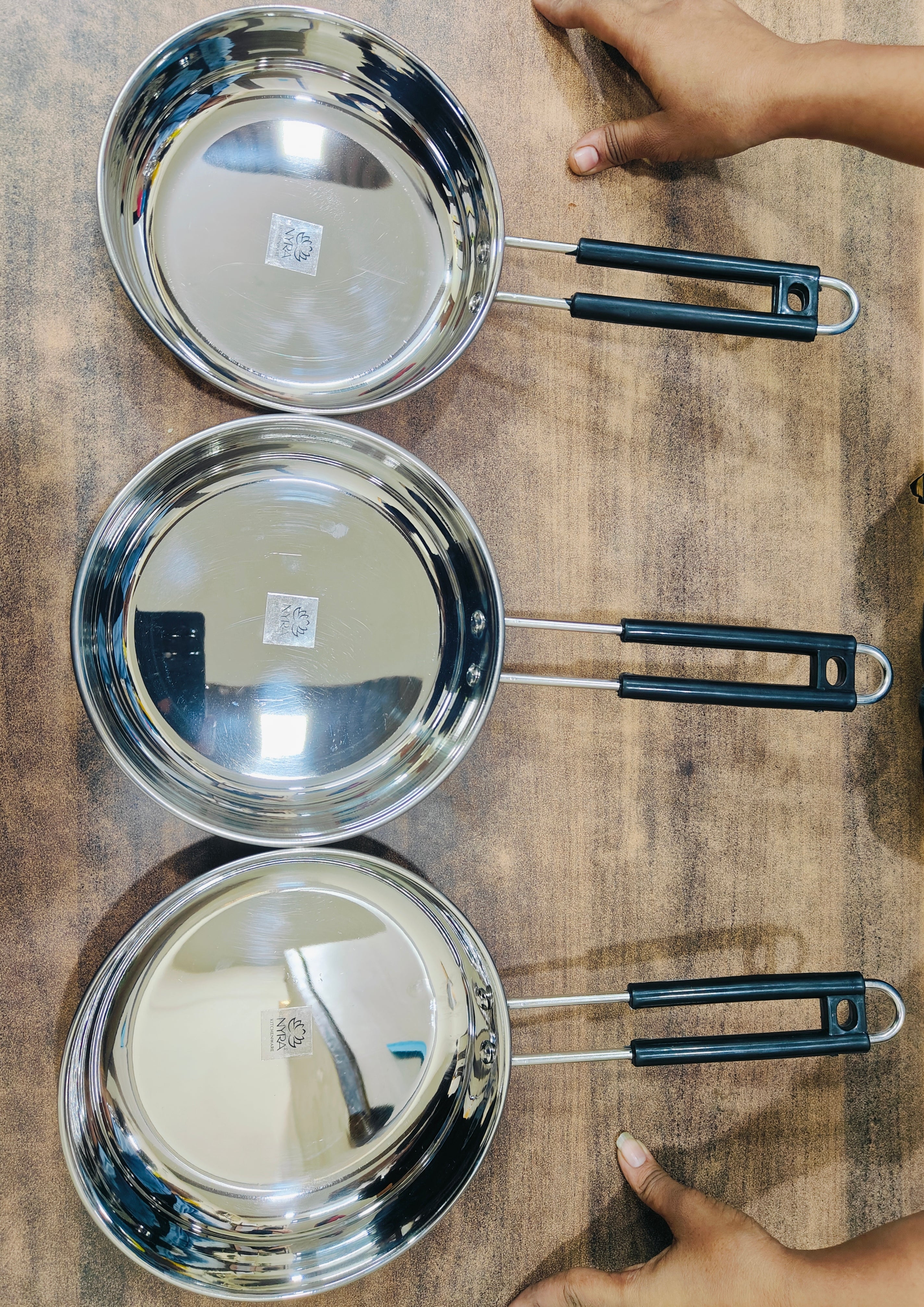 Stainless Steel Fry Pan with Riveted PVC Handle 