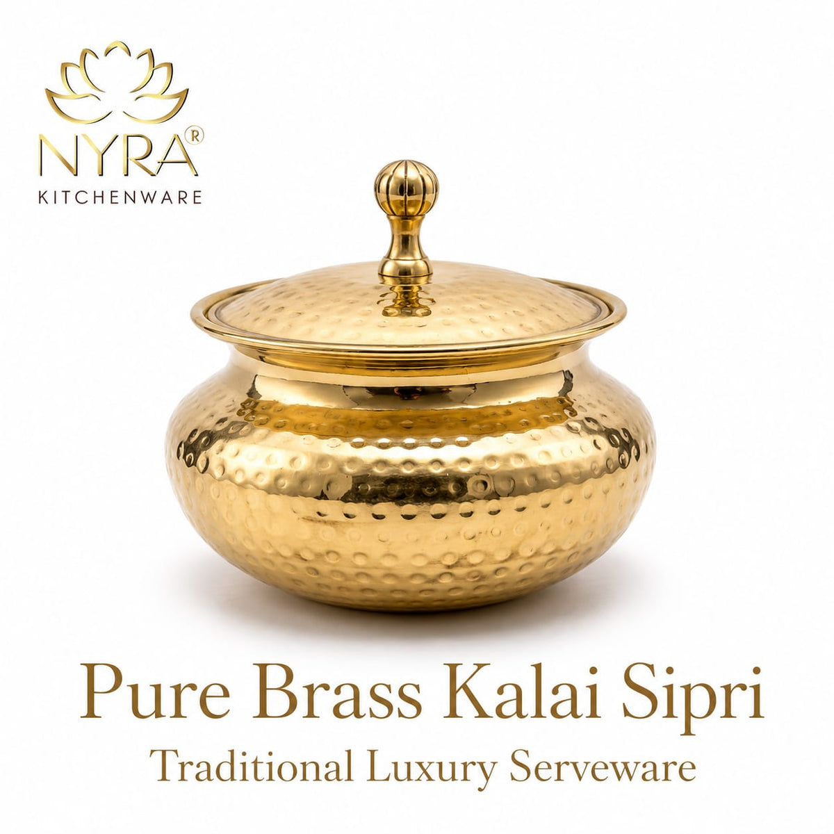 Handcrafted Artisan Brass Sipri Handi with Lid - Traditional Indian Kalai Coated | Luxury Heritage Hammered Cookware & Tableware