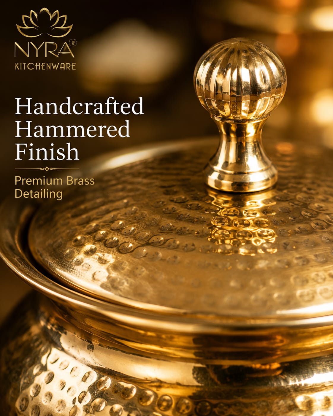 Handcrafted Artisan Brass Sipri Handi with Lid - Traditional Indian Kalai Coated | Luxury Heritage Hammered Cookware & Tableware