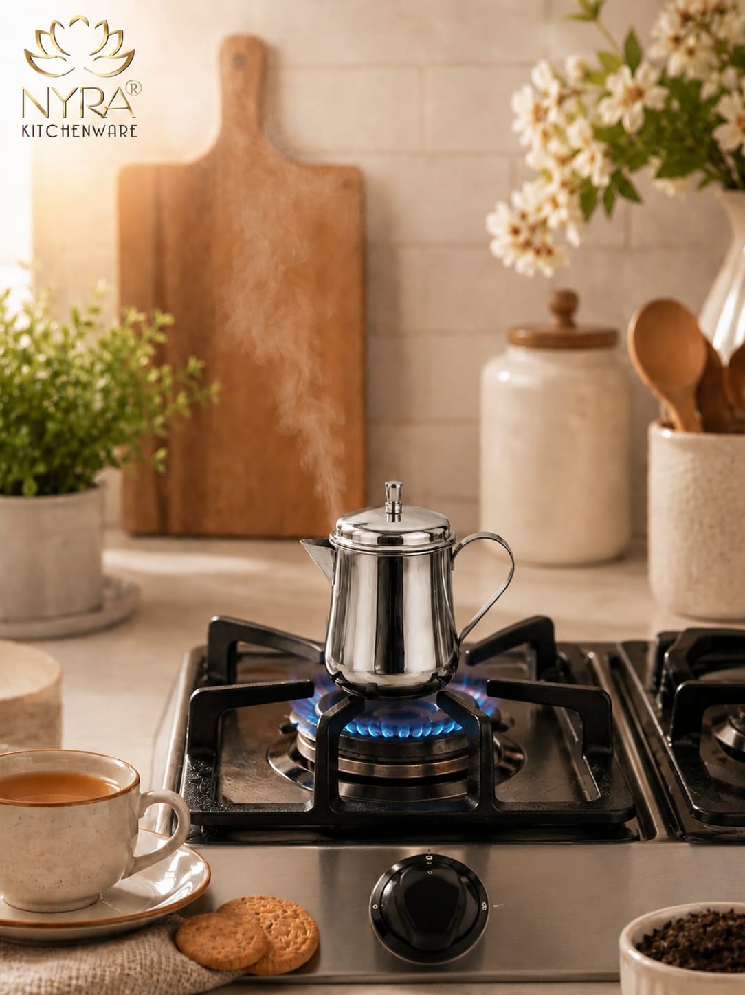 Stainless Steel Tea Pot with Lid - Tea Serving Pot | Heavy Gauge Food Grade Steel Chai Pot for Tea & Coffee Serving