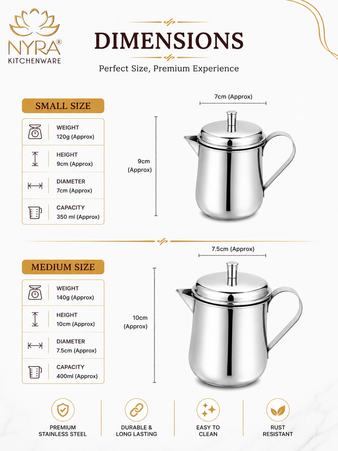 Stainless Steel Tea Pot with Lid - Tea Serving Pot | Heavy Gauge Food Grade Steel Chai Pot for Tea & Coffee Serving