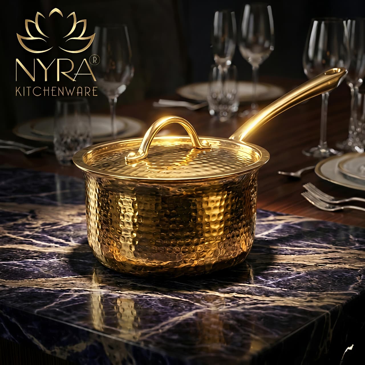 Premium Brass Hammered Saucepan with Traditional Kalai (Tin) Coating & Lid - Handcrafted Indian Cookware for Gourmet Cooking & Luxury Gifting (Small/Medium/Large Sizes)