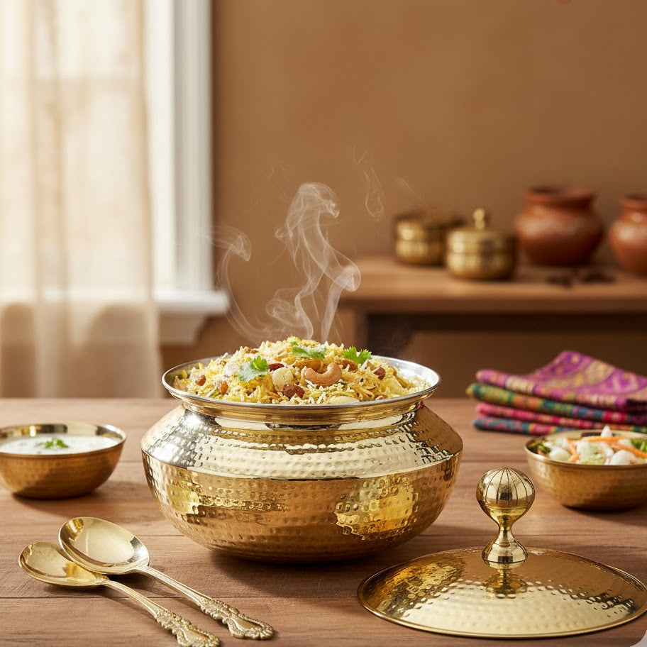 Handmade Brass Patili with Kalai (Tin) Coating Inside – Available in 1.7L, 2.7L, 3.4L & 4.9L