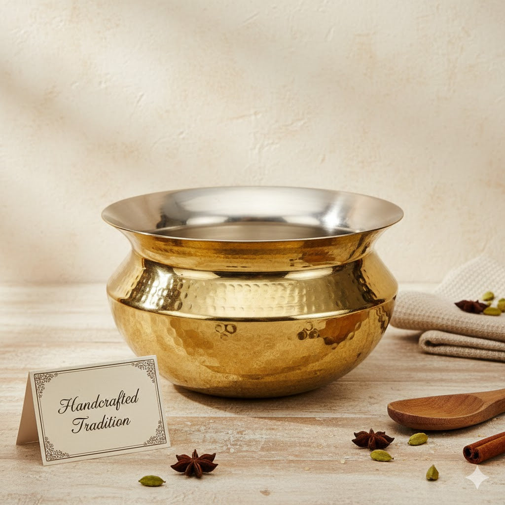 Handcrafted Brass Sipri Handi with Pure Tin Coating (Kalai) – Traditional Heavy Bottom Cooking Vessel | 4 Sizes