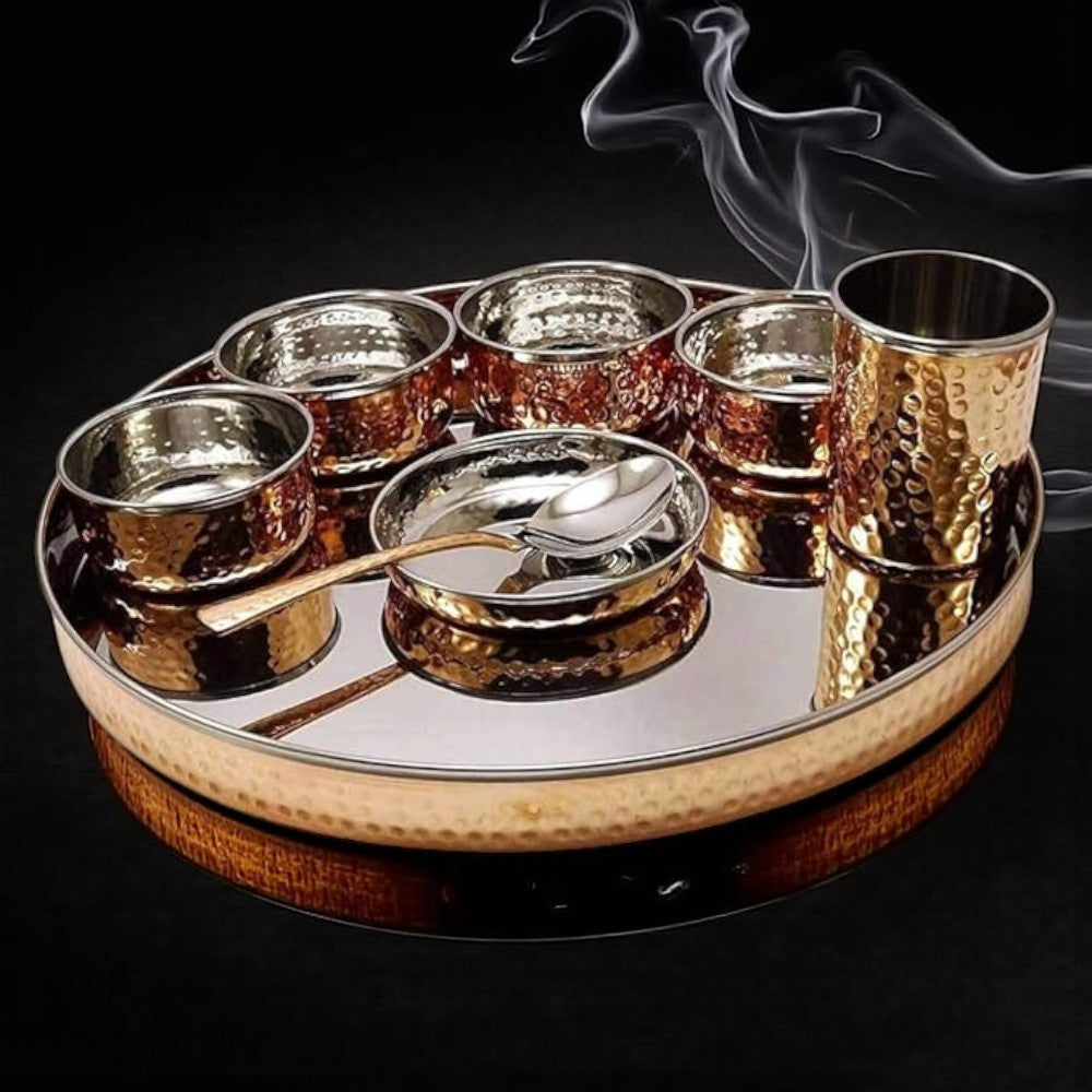 Royal Metallic Black Steel Dinner Thali Set – Copper & Steel, 8 Pc, 2.63 Kg