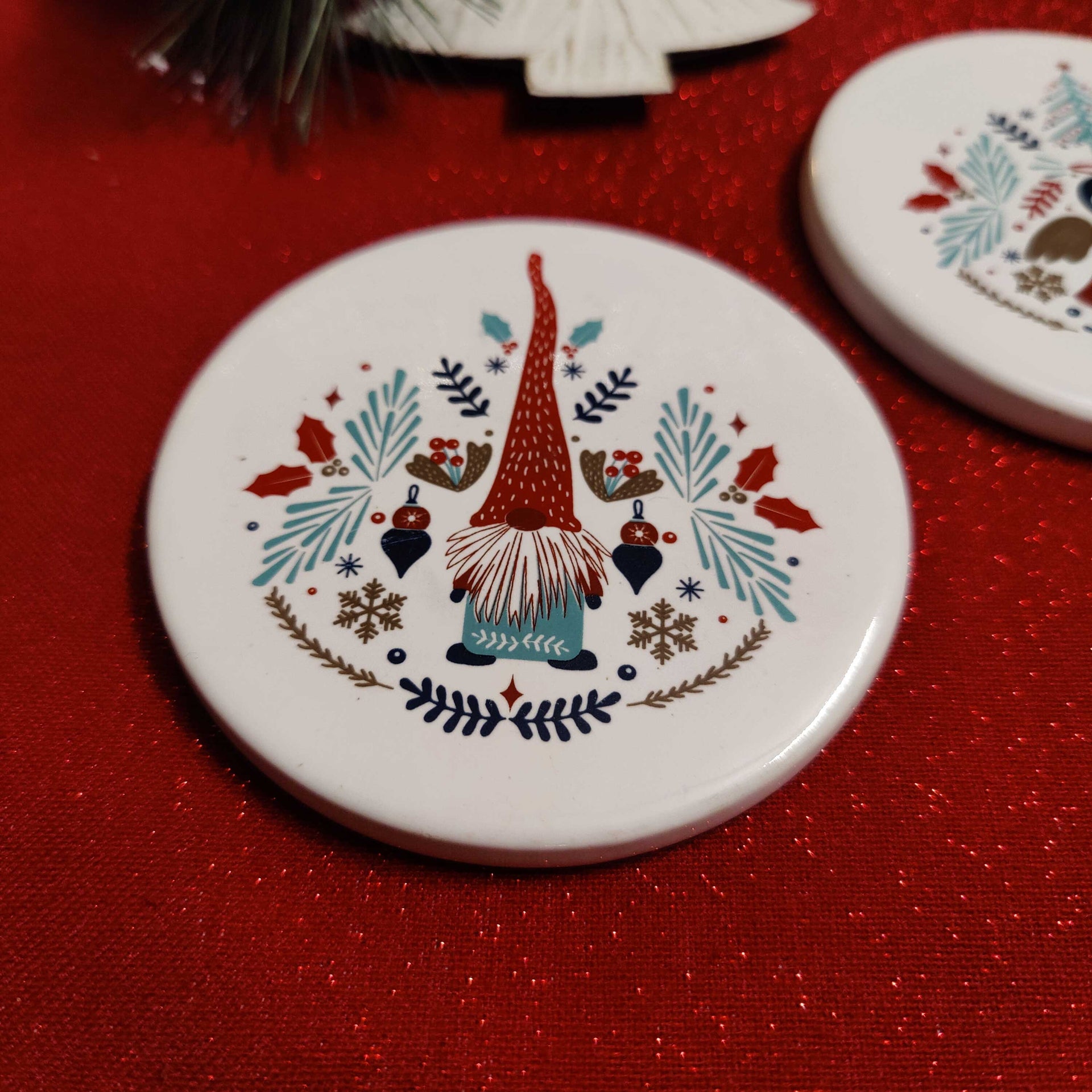 Xmas coaster - angel & gnomes set of 2